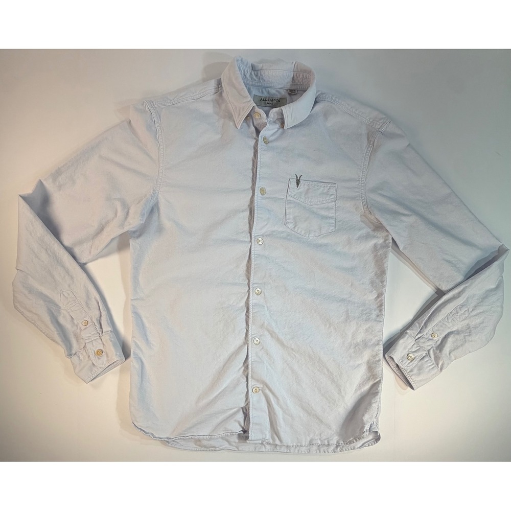 AllSaints Light Blue Ramskull Oxford Long Sleeve Button Down Shirt Small